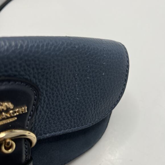 Coach Kleo Crossbody Navy Blue Suede Denim Leather Chain Gold Strap Mini Purse - Picture 12 of 16